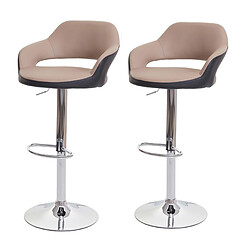 Decoshop26 Lot de 2 tabourets de bar chaises de comptoir en synthétique taupe et noir 04_0000141