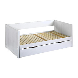 Vente-Unique Lit gigogne banquette 90 x 190 ou 174 x 190 cm - Avec sommier peigne et tiroir - Pin et MDF - Blanc - ALFIERO II