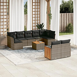 Maison Chic Salon de jardin avec coussins 10 pcs | Ensemble de Table et chaises | Mobilier d'Extérieur gris résine tressée -GKD98760