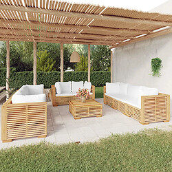 vidaXL Salon de jardin 9 pcs avec coussins Bois de teck solide