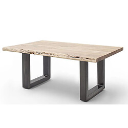 Pegane Table basse en bois d'acacia massif naturel et acier inoxydable antique - L.110 x H.45 x P.70 cm