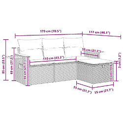 vidaXL Salon de jardin 4 pcs avec coussins gris résine tressée pas cher