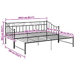 vidaXL Cadre de canapé-lit extensible sans matelas Noir Métal 90x200cm pas cher