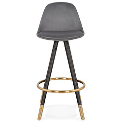 Avis Alterego Tabouret snack mi-hauteur design 'CHICAGO MINI' en velours gris et 4 pieds en bois noir