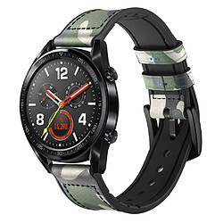 Bracelet en cuir véritable 22mm camouflage vert pour votre Huawei Watch GT 2/1/Honor Magic