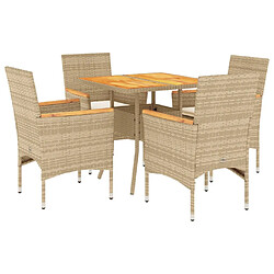 vidaXL Ensemble à manger de jardin et coussins 5pcs beige rotin acacia