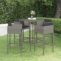 Maison Chic Ensemble de bar de jardin 5 pcs et coussins,Table + chaises + coussins de jardin Résine tressée Gris -GKD589085