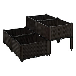 Outsunny Jardinière sur pieds carré potager 2 étages dim. 80L x 80l x 44H cm insert d'irrigation plastique imitation rotin tressé chocolat