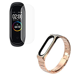 PHONECARE Kit Bracelet en acier Stainless Lux + Outil+ Gel d'écran de film protecteur Full Coque pour Xiaomi Mi Band 6 / Mi Smart Band 6 - Or