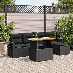 vidaXL Salon de jardin 6 pcs avec coussins noir résine tressée acacia