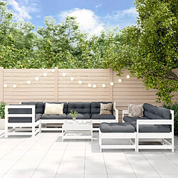 Maison Chic Salon de jardin 10 pcs + coussins - Mobilier/Meubles de jardin - Table et chaises d'extérieur blanc bois massif -MN90869