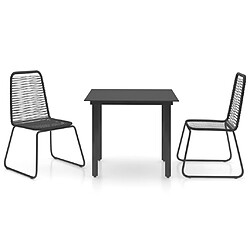 Salle à dîner de jardin 3 pcs,Table et chaise à manger Rotin PVC Noir -MN65703