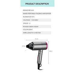 Avis Universal Tuyère pour sèche-cheveux professionnelle max. Ions négatifs pliés thermique et froide à température constante de 1800 W(Gris)