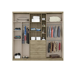 Avis Vente-Unique Armoire 2 portes coulissantes - Miroir et tiroirs - L240cm - Coloris : Naturel et ivoire - BODIL II