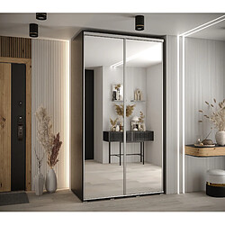 Abiks Meble Armoire à portes coulissantes Davos 2 H235.2 x L140 x P60 2 portes coulissante (Noir/Noir/Argent)