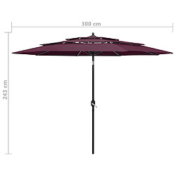 vidaXL Parasol de jardin à 3 niveaux mât en aluminium rouge bordeaux pas cher