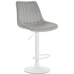 Decoshop26 Tabouret de bar x1 réglable en hauteur pivotant à 360° assise en velours gris couture verticale pied métal blanc 10_0005431