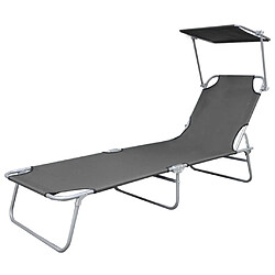 vidaXL Chaise longue pliable avec auvent Acier Gris