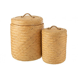 Dansmamaison Set De 2 Paniers De Rangement Ronds En Bambou Naturel