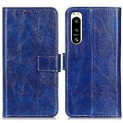 Etui en PU texture rétro crazy horse, anti-chocs avec support pour votre Sony Xperia 5 IV 5G - bleu