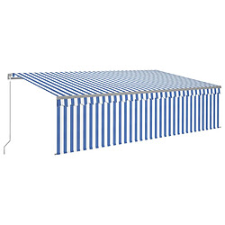 Maison Chic Store banne | Auvent rétractable de porte | Marquise Brise-soleil manuel avec store 5x3 m Bleu et blanc -GKD37433