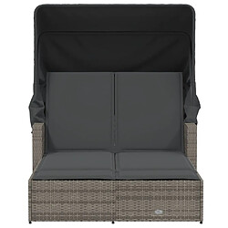 Avis vidaXL Chaise longue double et auvent et coussins gris résine tressée