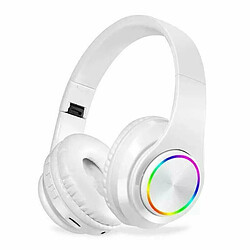 Casque Lumineux Sans Fil Bluetooth V5.0 Écouteurs Supra-Auriculaires Casque Stéréo Super Bass Avec Microphone Blanc