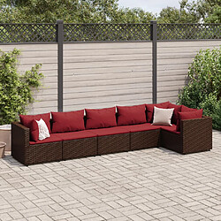 vidaXL Salon de jardin 6 pcs avec coussins Marron Résine tressée