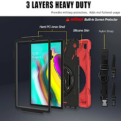 Coque en TPU + Silicone Combo pivotant à 360 degrés en forme de X rouge avec béquille et sangle pour votre Samsung Galaxy Tab S5e SM-T720