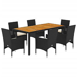 vidaXL Ensemble à manger de jardin et coussins 7pcs noir rotin acacia