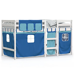 Vidaxl Lit mezzanine enfants et rideaux bleu 80x200cm bois pin massif