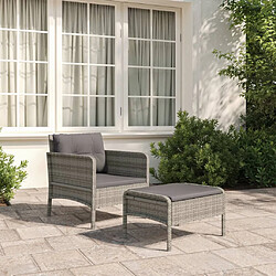 vidaXL Salon de jardin 2 pcs avec coussins Gris Résine tressée