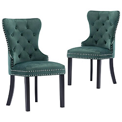 Decoshop26 Lot de 2 chaises de salle à manger cuisine design classique velours vert foncé CDS021085