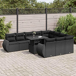 vidaXL Salon de jardin 11 pcs avec coussins noir résine tressée