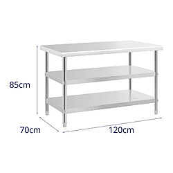 Helloshop26 Table de travail inox - 120 x 70 x 5 cm - 200 kg - 2 tablettes 14_0007324 pas cher