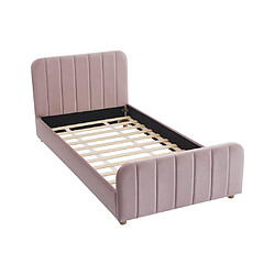 Vente-Unique Lit 90 x 190 cm - Velours avec coutures verticales - Rose + Matelas - ROGADI