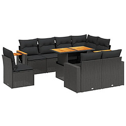 Maison Chic Ensemble Tables et chaises d'extérieur 9 pcs avec coussins,Salon de jardin noir résine tressée -GKD828256