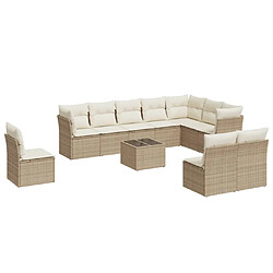 vidaXL Salon de jardin 11 pcs avec coussins beige résine tressée