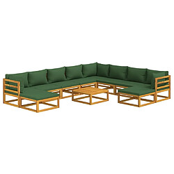 Avis Maison Chic Salon de jardin 11pcs + coussins - Mobilier/Meubles de jardin - Table et chaises d'extérieur vert bois massif -MN90602