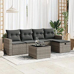 vidaXL Salon de jardin 6 pcs avec coussins gris résine tressée