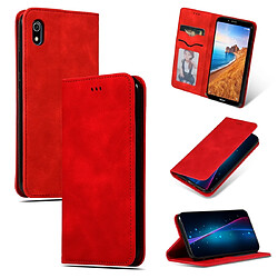 Wewoo Housse Coque Étui en cuir avec rabat horizontal magnétique Business Skin Feel rétro pour Xiaomi Redmi 7A rouge