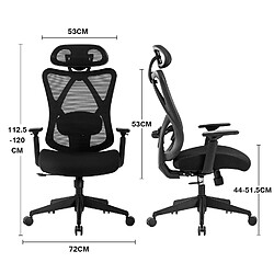 Acheter IKIDO Fauteuil de bureau ergonomique en maille , chaise de bureau inclinable à haut dossier, appui-tête ajustable,accoudoir 2D reglables, noir