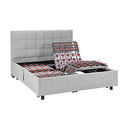 Avis Vente-Unique Lit électrique de relaxation déco tout plots + matelas ressorts ensachés et mémoire de forme - 2 x 80 x 200 cm - Tissu - Gris - MANAM de DREAMEA