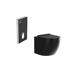 Vente-Unique Pack WC suspendu avec bâti-support décoratif - Noir mat - JAVOINE