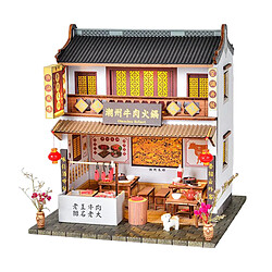 DIY Chinois Poupée Maison Architecture Antique Hot Pot Restaurant À La Main Mini Maison En Bois Miniature Dollhouse Meubles Set Enfants Jouet Nouveau