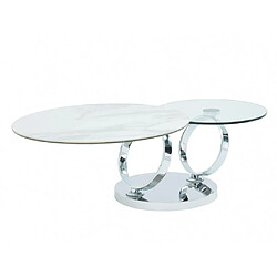 Vente-Unique Table basse avec plateaux pivotants - Céramique, verre trempé et métal - Effet marbre blanc - JOLINE de Maison Céphy pas cher