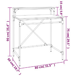 Helloshop26 Bureau table poste de travail meuble d'ordinateur informatique étude chêne 80 x 50 x 90 cm bois d'ingénierie et fer brun 02_0023625 pas cher