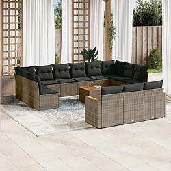 vidaXL Salon de jardin avec coussins 14 pcs gris résine tressée