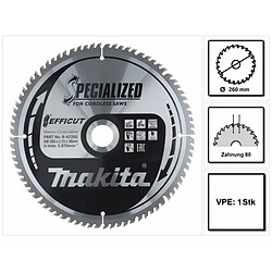 Makita CMSXF26080G SPECIALIZED EFFICUT Lame de scie 260 x 30 x 1,65 mm ( B-67290 ) - 80 Dents pour bois