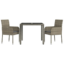 Avis Salle à manger de jardin 3 pcs,Table et chaise à dîner avec coussins Gris -MN10676